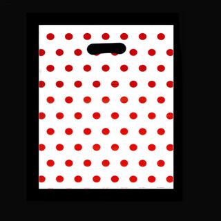 DIECUT BAG SML 360x255mm WHITE / RED DOTS (100)