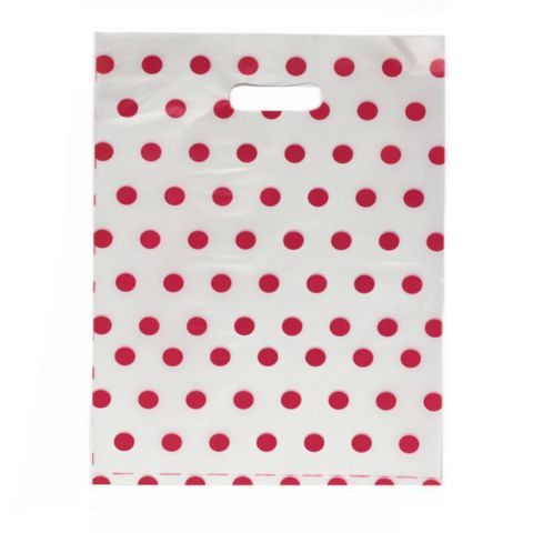 DIECUT BAG LRG 52(H) x 41.5(W) cm WHITE/PINK DOT (50 PER PACK)