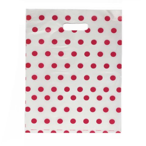 DIECUT BAG LRG 520x415mm WHITE / PINK DOT (50)