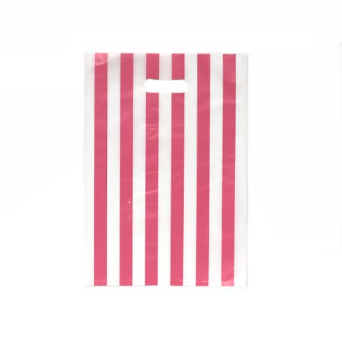 DIECUT BAG SML 36(H) x 25.5(W) cm WHITE/PINK STRIPE (100 PER PACK)