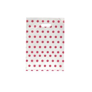 DIECUT BAG SML 36(H) x 25.5(W) cm WHITE/PINK DOT (100 PER PACK)