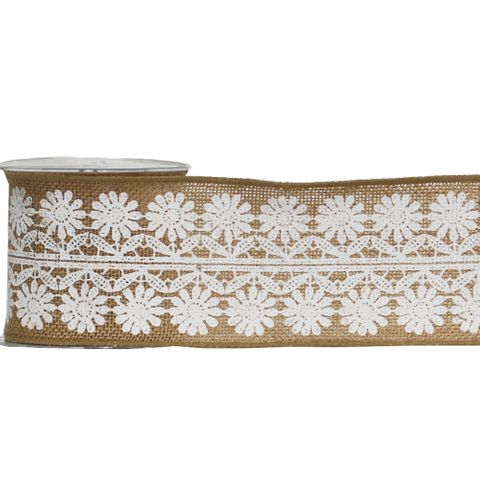 JUTE BURLAP RIBBON DAISY 100mm x 4.5 Mtr - NO RETURNS