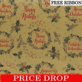 CHRISTMAS WISHES GOLD RECYCLED 500mm x 50Mtr - FREE ORG XMAS R&G