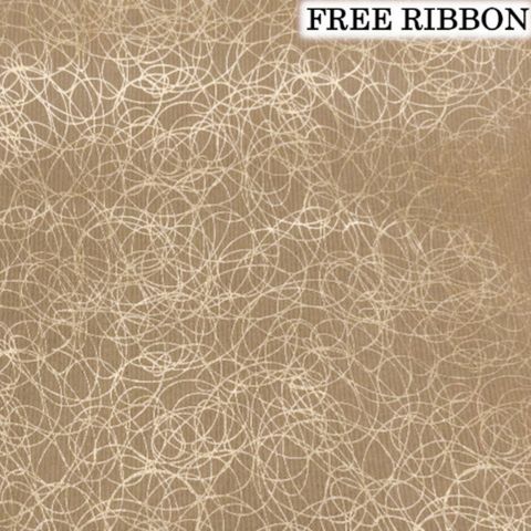 GOLDEN SWIRLS RECYCLED 700mm x 50Mtr-FREE MET.RIBBON BLACK DESIGN
