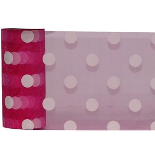 DEBBIE DOT ORGANZA 150mm x 23Mtr HOT PINK/WHITE DOT