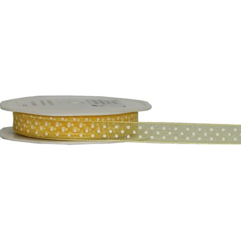 SHEER TINY DOT 12mm x 20Mtr LEMON/WHITE DOTS