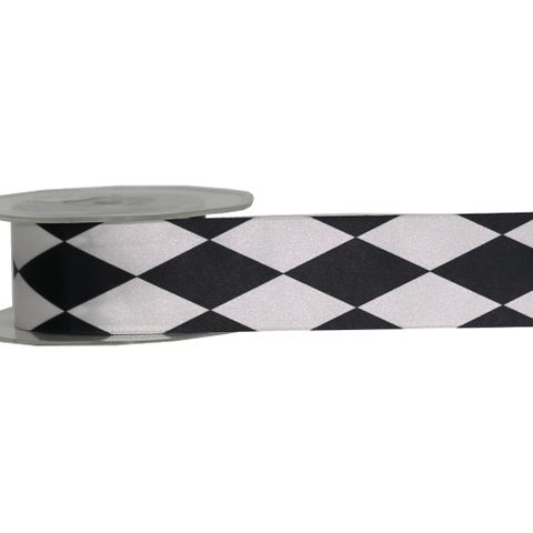 HARLEQUIN (SATIN) 38mm x 10Mtr BLACK/WHITE