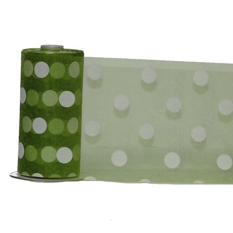 DEBBIE DOT ORGANZA 150mm x 23Mtr LIME/WHITE DOT