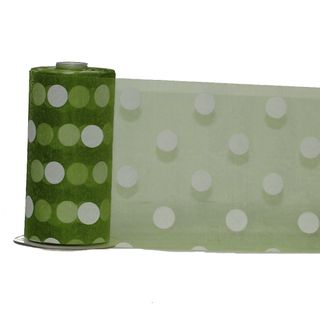 DEBBIE DOT ORGANZA 150mm x 23Mtr LIME/WHITE DOT