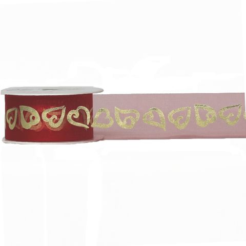 HEART SHEER 38mm x 25Mtr RED/GOLD