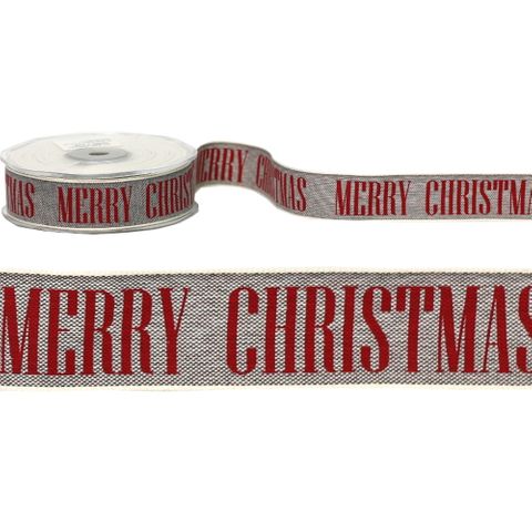 MERRY CHRISTMAS ON LINEN BLACK 25mm x 20Mtr