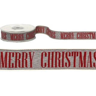 MERRY CHRISTMAS ON LINEN BLACK 25mm x 20Mtr