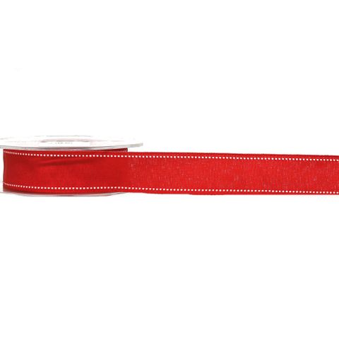 MEMPHIS RIBBON 25mm x 10Mtr RED WITH WHITE STITCHING