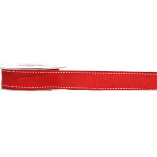 MEMPHIS RIBBON 25mm x 10Mtr RED WITH WHITE STITCHING