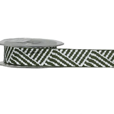 STRIPE OLIVE COTTON RIBBON 25mm x 10Mtr