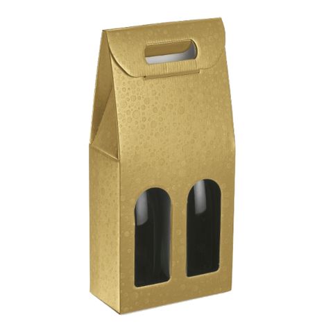 WINE BOX 2 BOTTLES 18L x 9W x 40H cm GOLD CIRCLE (CUTOUT LABEL)