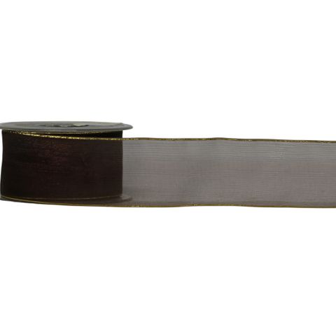 ORGANZA GOLD WOVEN EDGE 40mm x 25Mtr CHOCOLATE BROWN