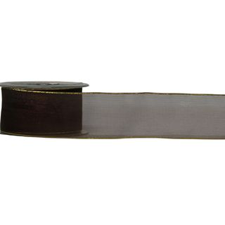 ORGANZA GOLD WOVEN EDGE 40mm x 25Mtr CHOCOLATE BROWN