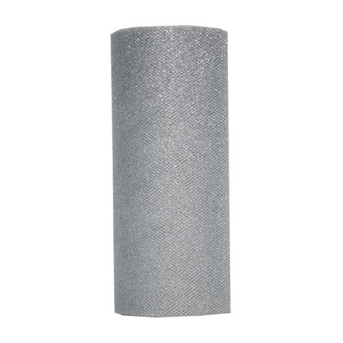 TULLE GLITTER 150mm x 25Mtr SILVER