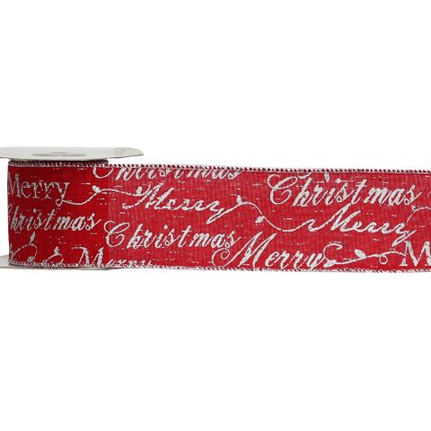 MERRY CHRISTMAS 64mm x 9Mtr RED/ SILVER WRITING(WIRED)