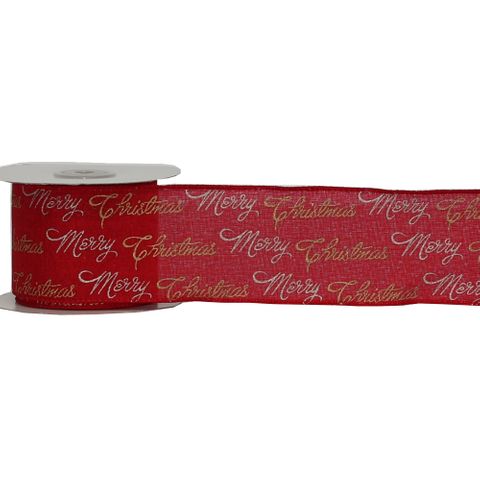 MERRY CHRISTMAS 64mm x 9Mtr RED / SILVER GOLD WRITING (WIRED)