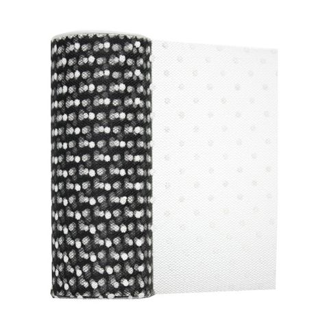 TULLE DOT 150mm x 23Mtr BLACK / WHITE