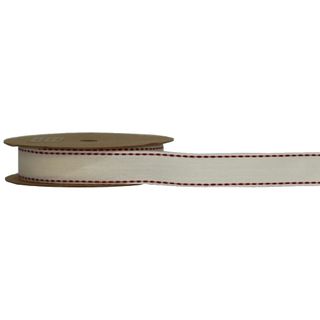 MEMPHIS RIBBON 22mm X 10Mtr CREAM WITH RED STICHES