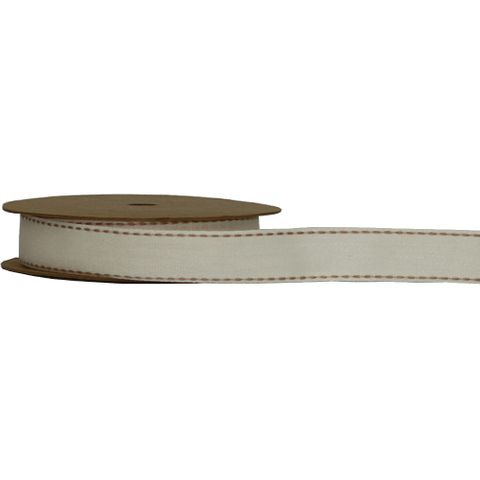 MEMPHIS RIBBON 22mm X 10Mtr CREAM WITH BEIGE STICHES