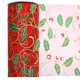 ORGANZA CHRISTMAS 150mm X 20Mtr HOLLY RED/GREEN