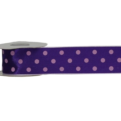 LULU (SATIN) 38mm x 9Mtr PURPLE WITH PINK DOT (WIRED)
