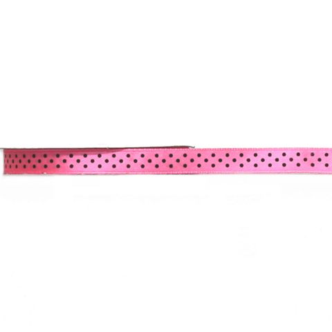 SATIN DOT 10mm x 9Mtr PINK WITH BLACK DOTS- BUY 1 GET 1 FREE