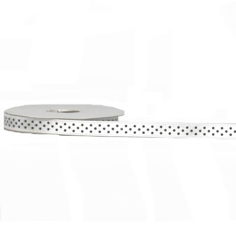 SATIN DOT 10mm x 9Mtr WHITE WITH BLACK DOTS - BUY 1 GET 1 FREE