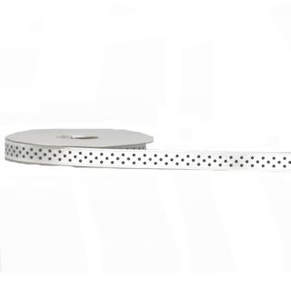 SATIN DOT 10mm x 9Mtr WHITE WITH BLACK DOTS - BUY1 GET1 FREE