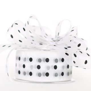 PULL BOW SHEER 38mm x 10M WHITE/BLACK DOT