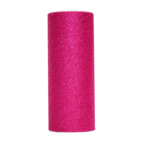 TULLE GLITTER  150mm x 25Mtr HOT PINK