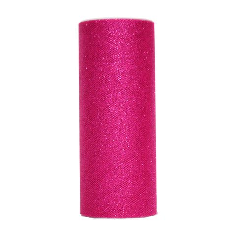 TULLE GLITTER 150mm x 25Mtr HOT PINK