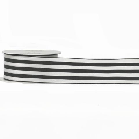 SAVANNAH (SATIN) 38mm x 10Mtr BLACK/WHITE STRIPE (WIRED)