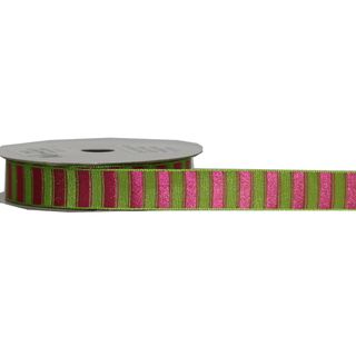 STRIPE 16mm x 9Mtr LIME/PINK (GROSGRAIN WIRED)