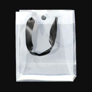 CLEAR BAG WITH BLACK SATIN HANDLE 17(H)x14(W)x7(G) cm 25 PER PACK