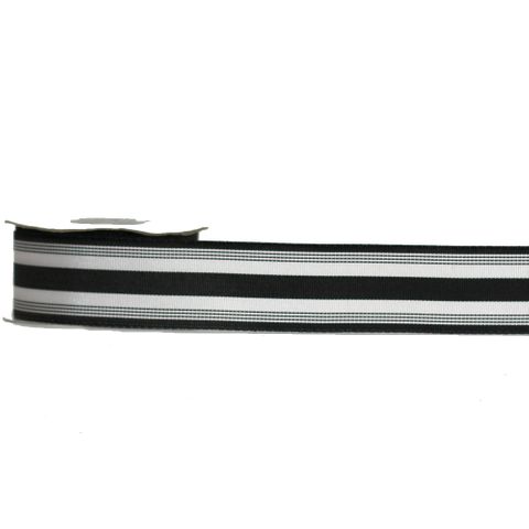 GROSGRAIN 38mm x 9Mtr BLACK/WHITE STRIPES (WIRED)