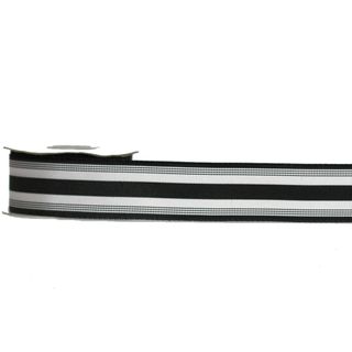 GROSGRAIN 38mm x 9Mtr BLACK/WHITE STRIPES (WIRED)