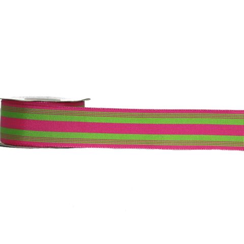 POLLYPOP 38mm x 9Mtr PINK/LIME STRIPES (WIRED)
