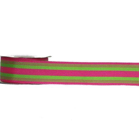 GROSGRAIN 38mm x 9Mtr PINK/LIME STRIPES (WIRED)