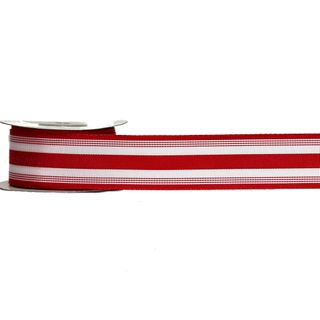 GROSGRAIN 38mm x 9Mtr RED/WHITE STRIPES (WIRED)