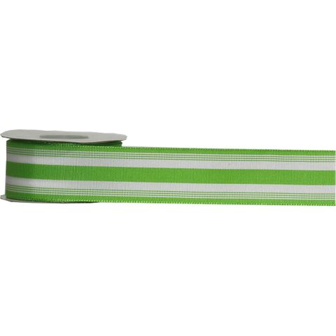 GROSGRAIN 38mm x 9Mtr LIME/WHITE STRIPES (WIRED)