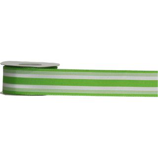 GROSGRAIN 38mm x 9Mtr LIME/WHITE STRIPES (WIRED)