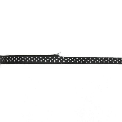 SATIN DOT 10mm x 9Mtr BLACK WITH WHITE DOTS - BUY1 GET1 FREE