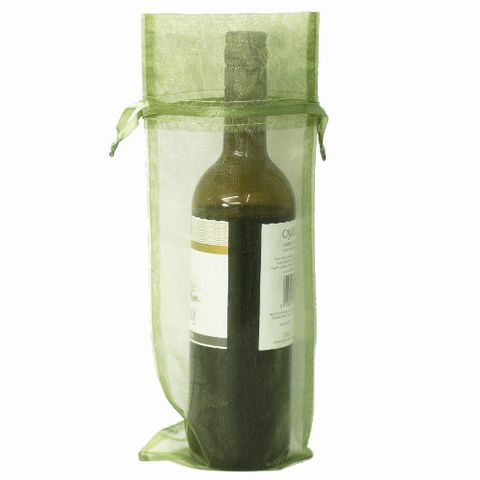 POUCH WINE ORGANZA 35(H) x 15(W)cm OLIVE GREEN (PACK OF 10)