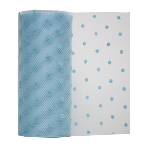 TULLE FLOCKED 150mm x 23Mtr PALE BLUE