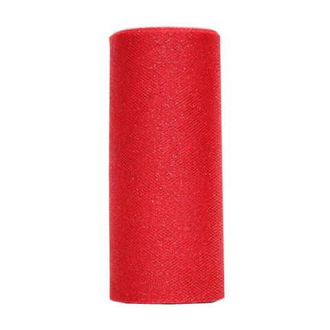 TULLE GLITTER  150mm x 25Mtr RED